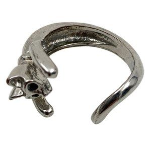 Silver Cat Ring with Black Eyes